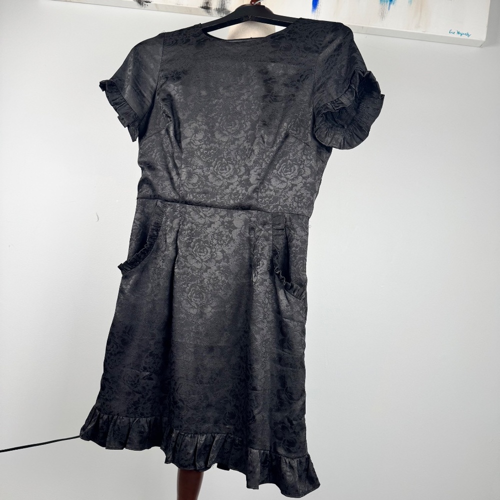 Lulus Cocktail Power Black Floral Embossed Satin Mini Dress - Picture 5 of 10